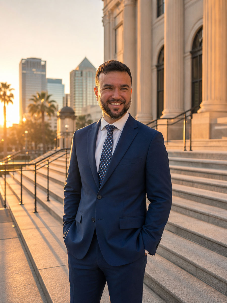 Anthony Bernal standing outside a courthouse